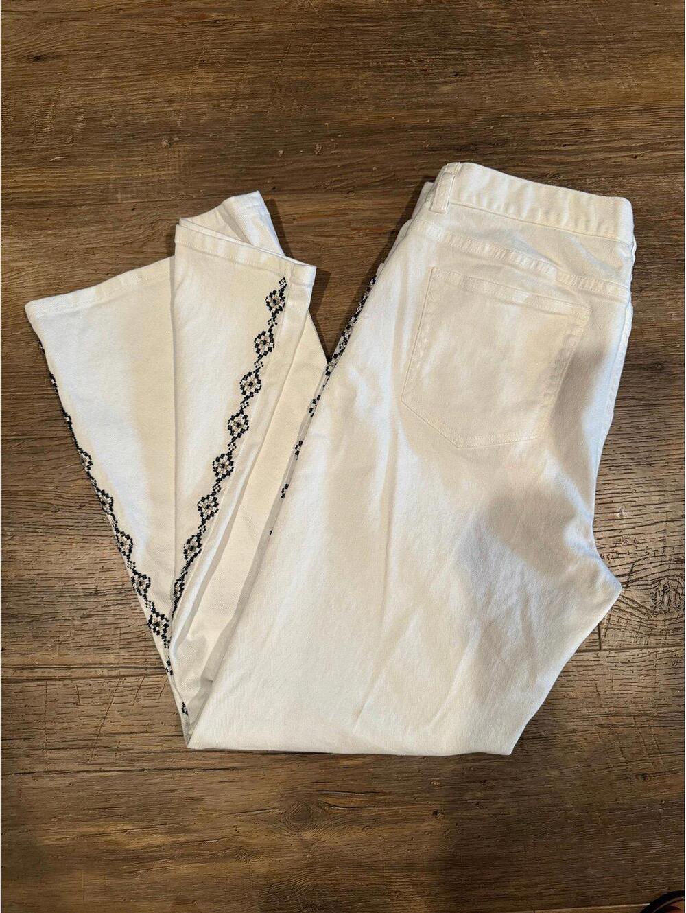 Ralph Lauren White Beaded Wide Leg Pants Sz 14 EUC - Picture 2 of 5